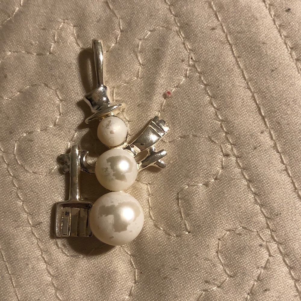 Pearl Snowman Pendant Charm in White and Silver